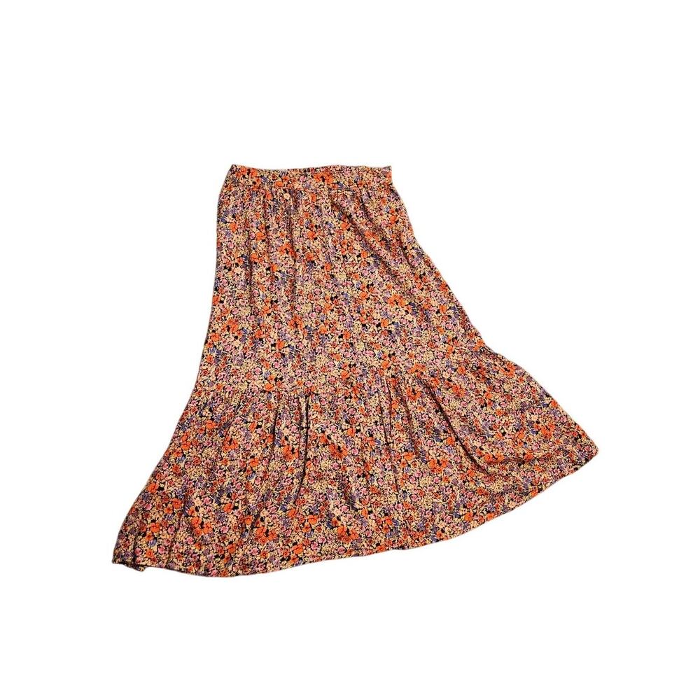 Saltwater Luxe Floral Tiered Midi Skirt Medium (estimate) Boho Cottagecore Rayon